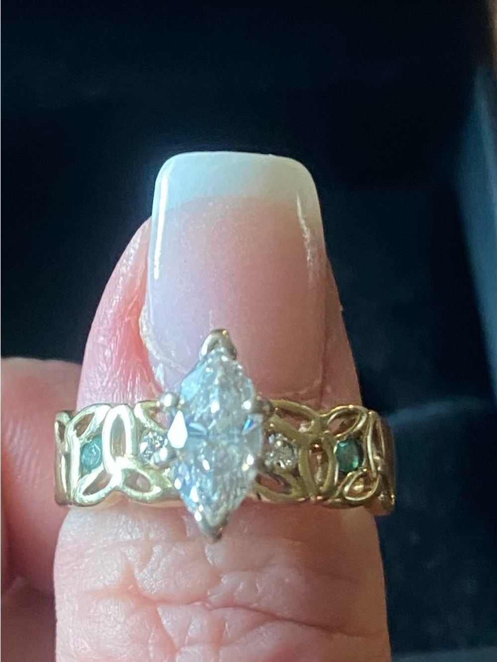 Gold Marquise-Cut Celtic Ring with Accent Stones - Women's Jewelry